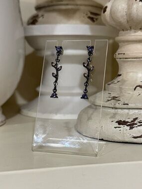 Dainty Gunmetal Vine Earrings with Pink and Purple Accents